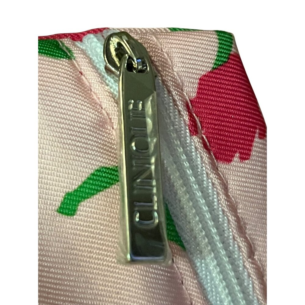 Clinique X Donald Floral Makeup Bag Pink W/ Green Flower Pattern Zipper Pouch 9. - Picture 4 of 9